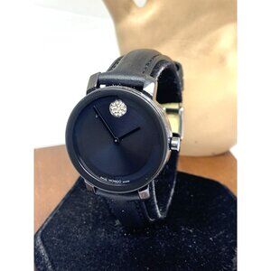 Movado Women's Watch 3601235 Bold Swiss Quartz Black Ceramic Leather Strap 34mm